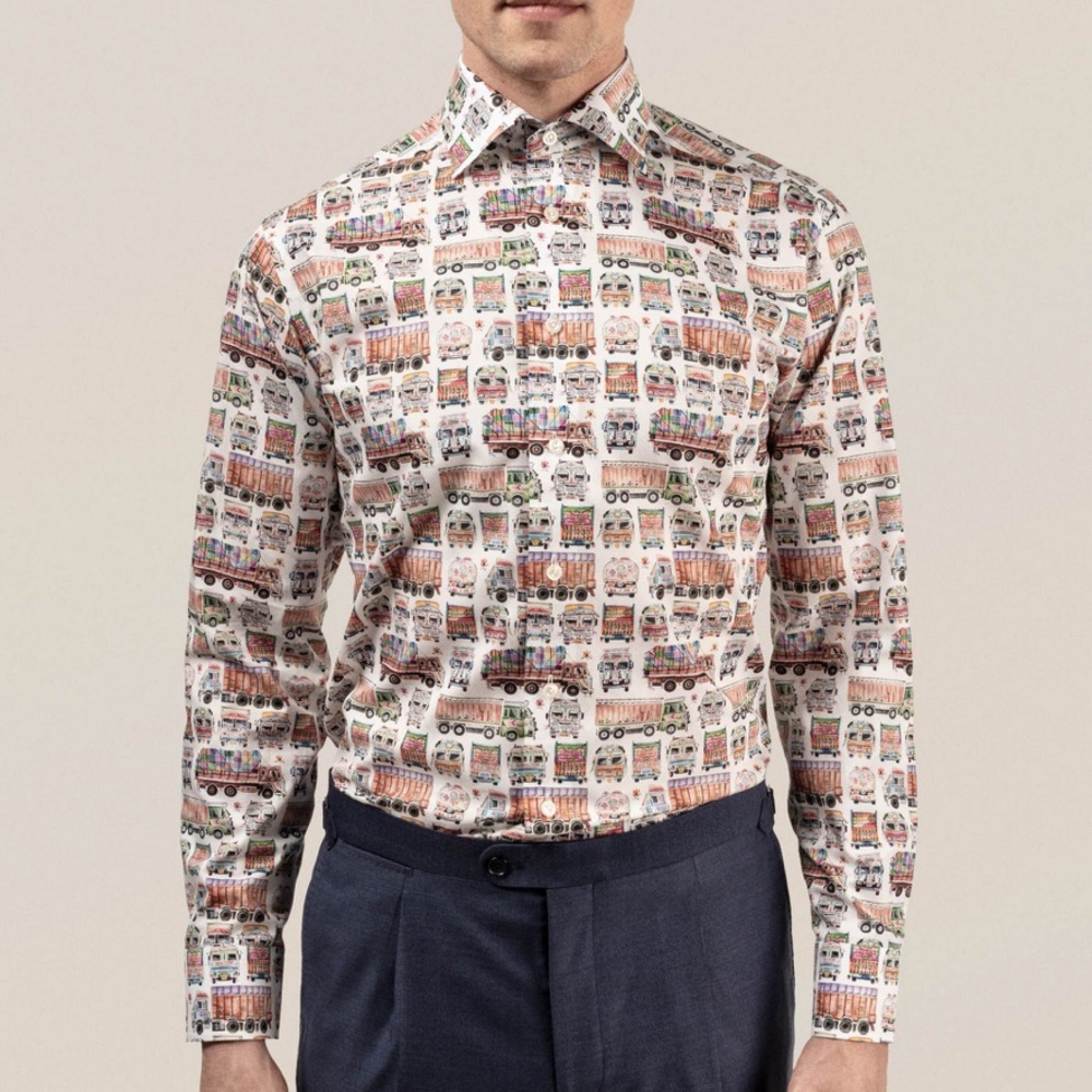 Eton Truck Print Signature Cotton Twill Shirt Size 17.5